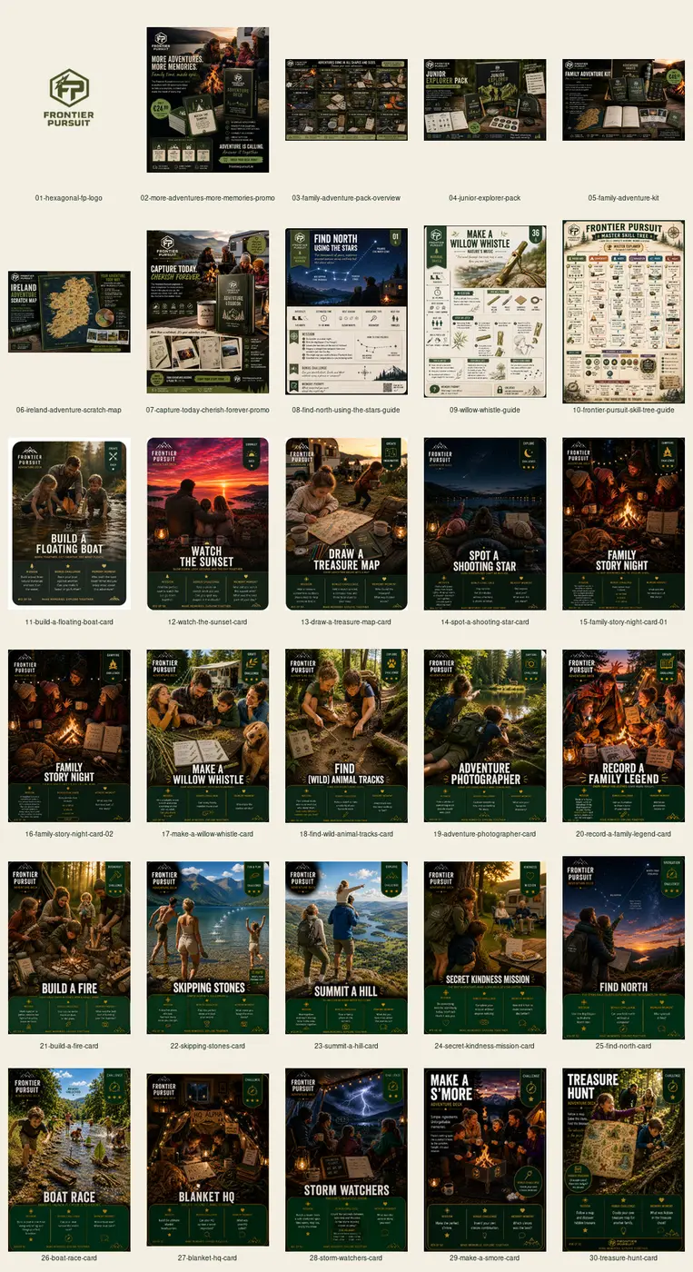 Collection of Frontier Pursuits adventure cards